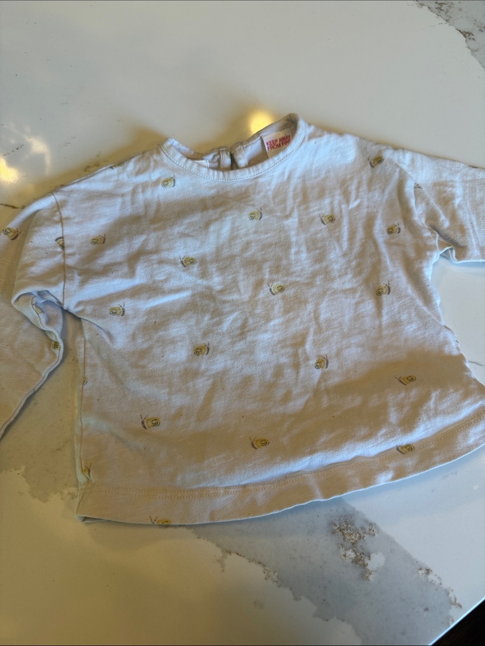 4/$20 Zara Kids White Long-Sleeve Top with Yellow Snail Accent Print